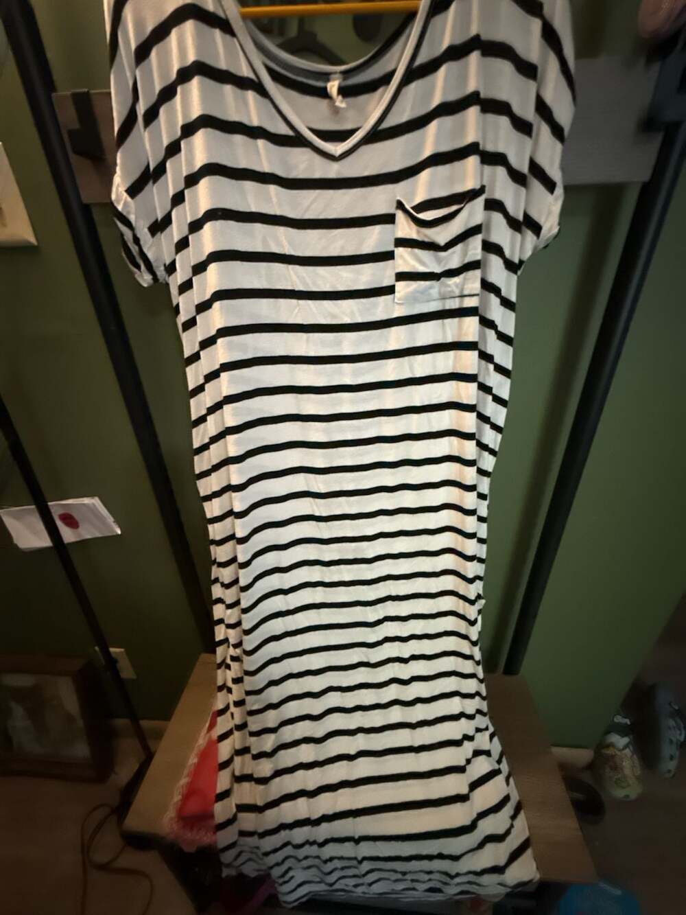 Beeson River Striped Maxi Dress Black White V-Neck Pocket
